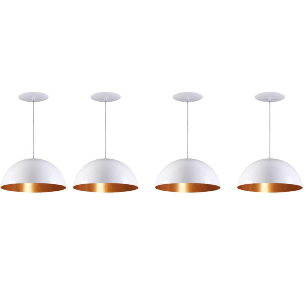 Pendente Kit4 Meia Lua 30cm Branco Cobre Acabamento Premium Luminaria Iluminação Cozinha Sala LED