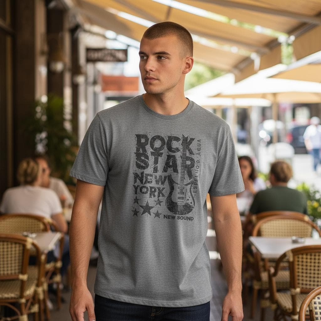 Camiseta Masculina Viscolycra Estampa Guitarra Rock Star Leve, Casual Confortável