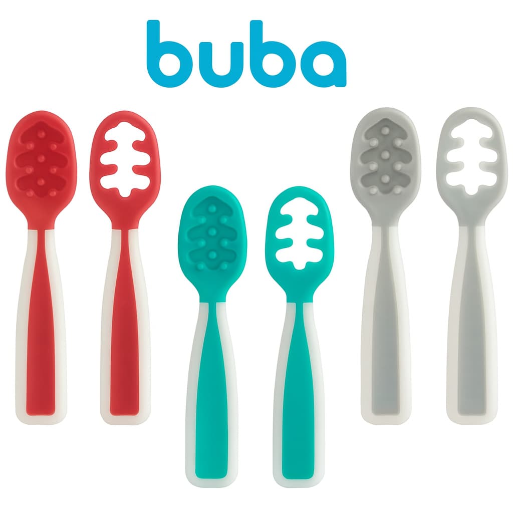 Kit 2 Colheres De Treinamento Para Bebê Buba | 2 Estágios | Introdução Alimentar | Bebe Papinha