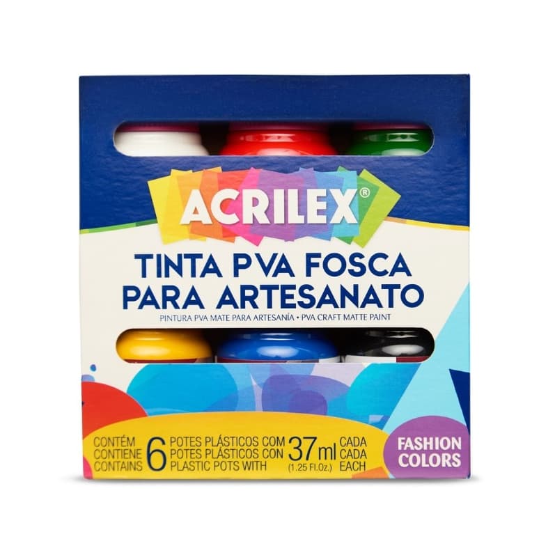 Tinta Fosca  Acrilex Para Artesanato PVA Com 6 Cores, 032000000