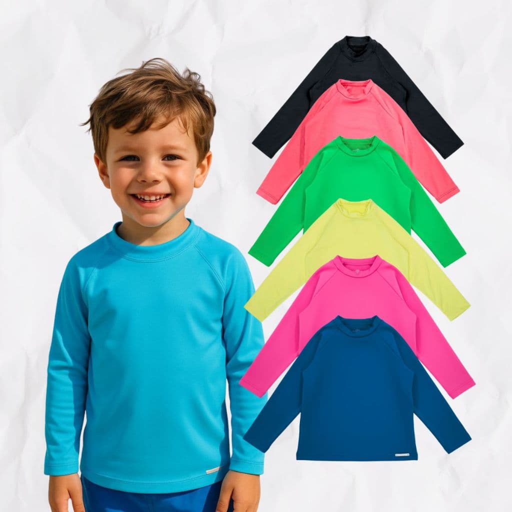 Blusa Infantil Praia Piscina Natação Proteção UV Solar Menino Menina Bebê Manga Longa Lisa