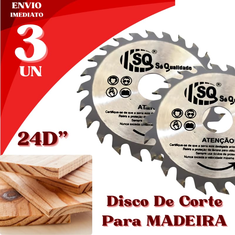 Kit 3 Disco de Corte 24D Serra para Madeira Alta Durabilidade e Resistência