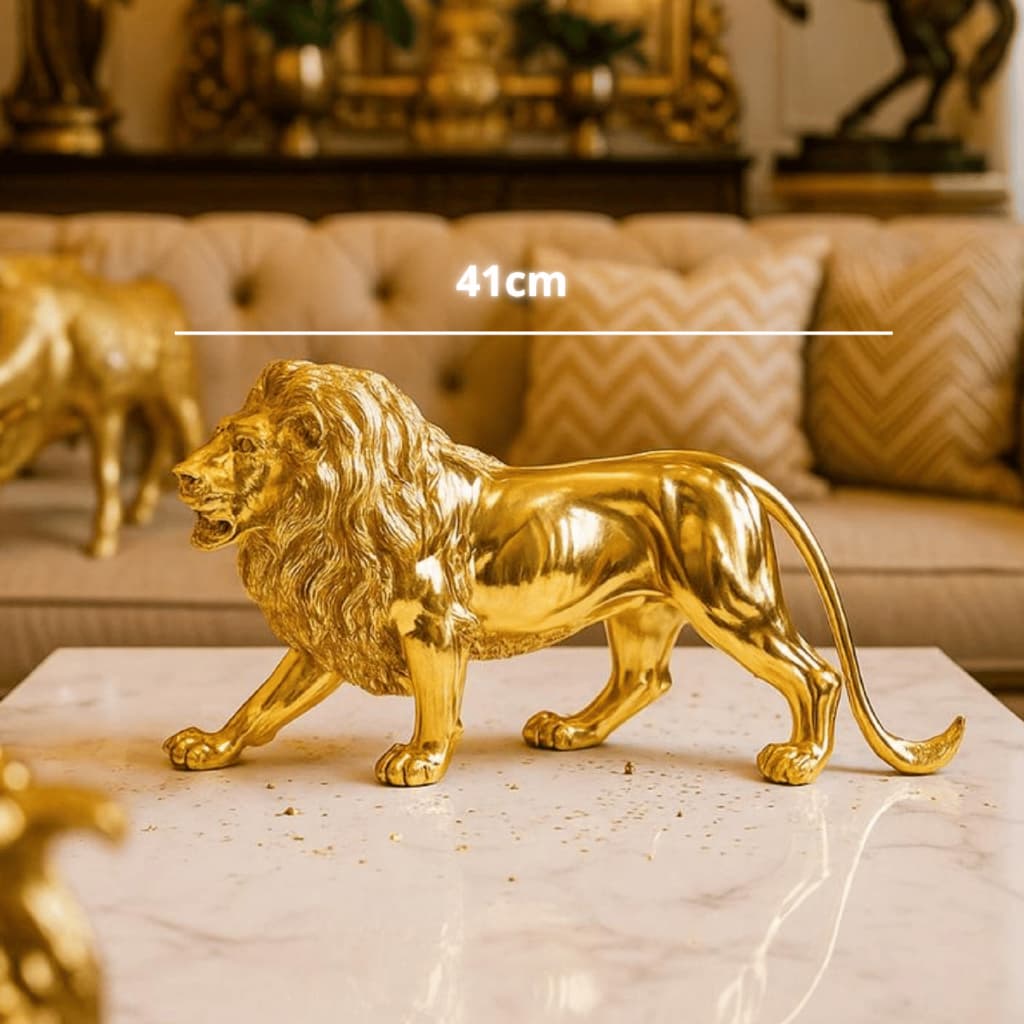 Estátua Árquetipo Leão Dourado Coragem Força Interior Autoestima e Liderança Decorativo Enfeite Casa