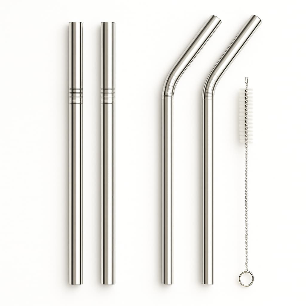 Combo 4 Canudos Inox Curvos com Escova Ecológico Reutilizáveis Laváveis