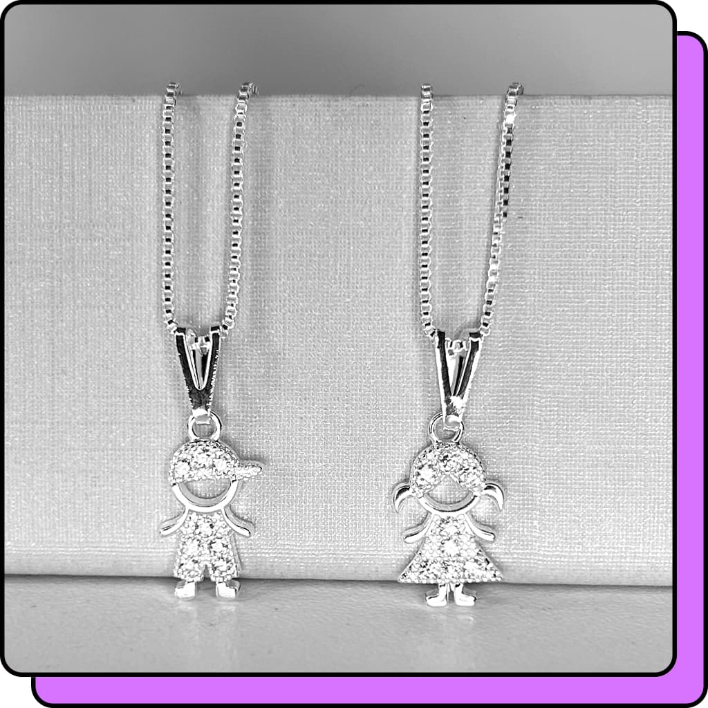 Colar Menina Menino Prata 925 Banhado Cravejado Strass Colares Feminino