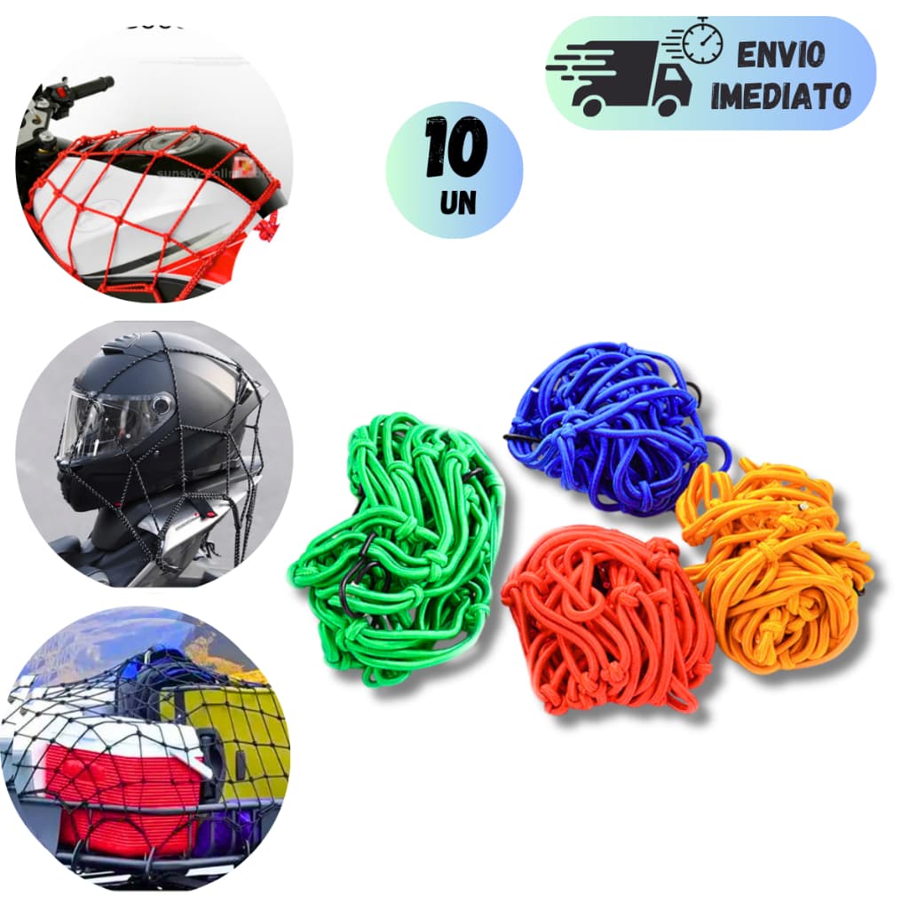 KIT 2 A 10 REDE BAGAGEIRO MOTO BAU CARRO 30X30 REDINHA ARANHA 6 GANCHOS