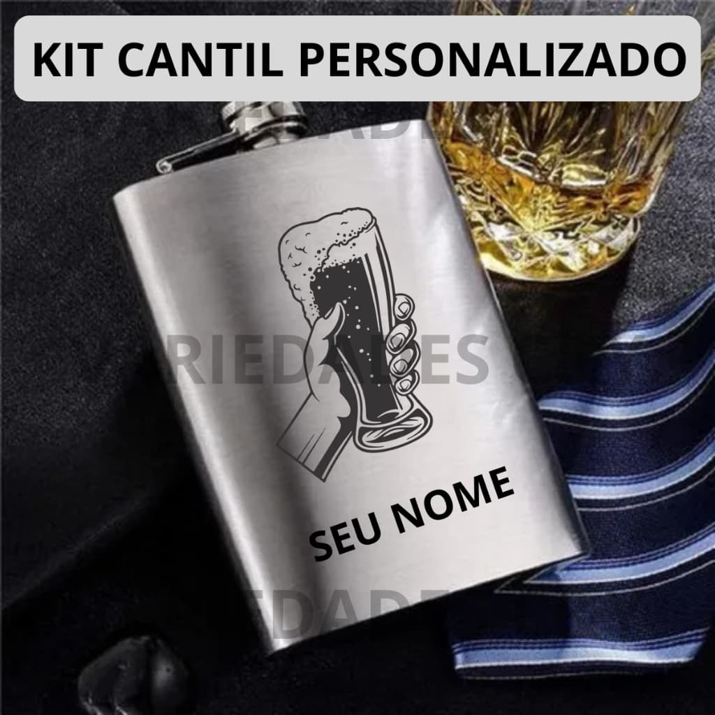 Kit 10 Unidades Cantil Aço Inox Presente Casamento Padrinhos Personalizado com Nome Logo Time