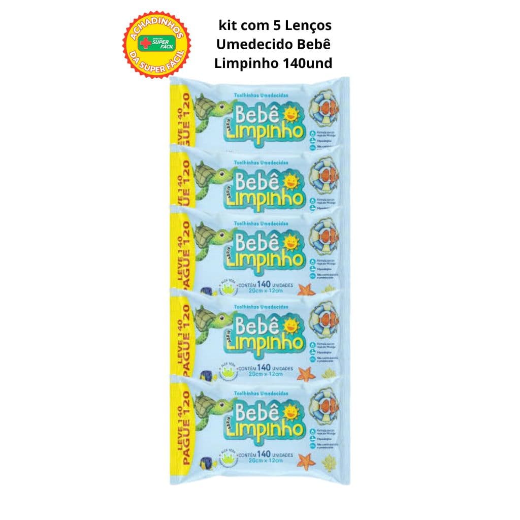 BEBÊ LIMPINHO/TOALHA UMEDECIDA 140 UNI KIT5