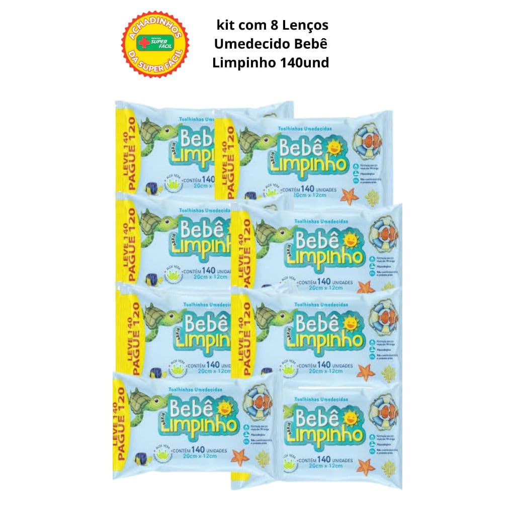 Bebê limpinho/ Toalha umedecida 140uni /kit8