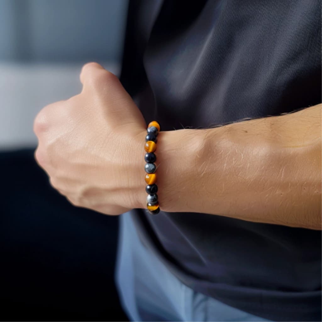 Pulseira da Proteção - Hematita, Olho de Tigre e Obsidiana