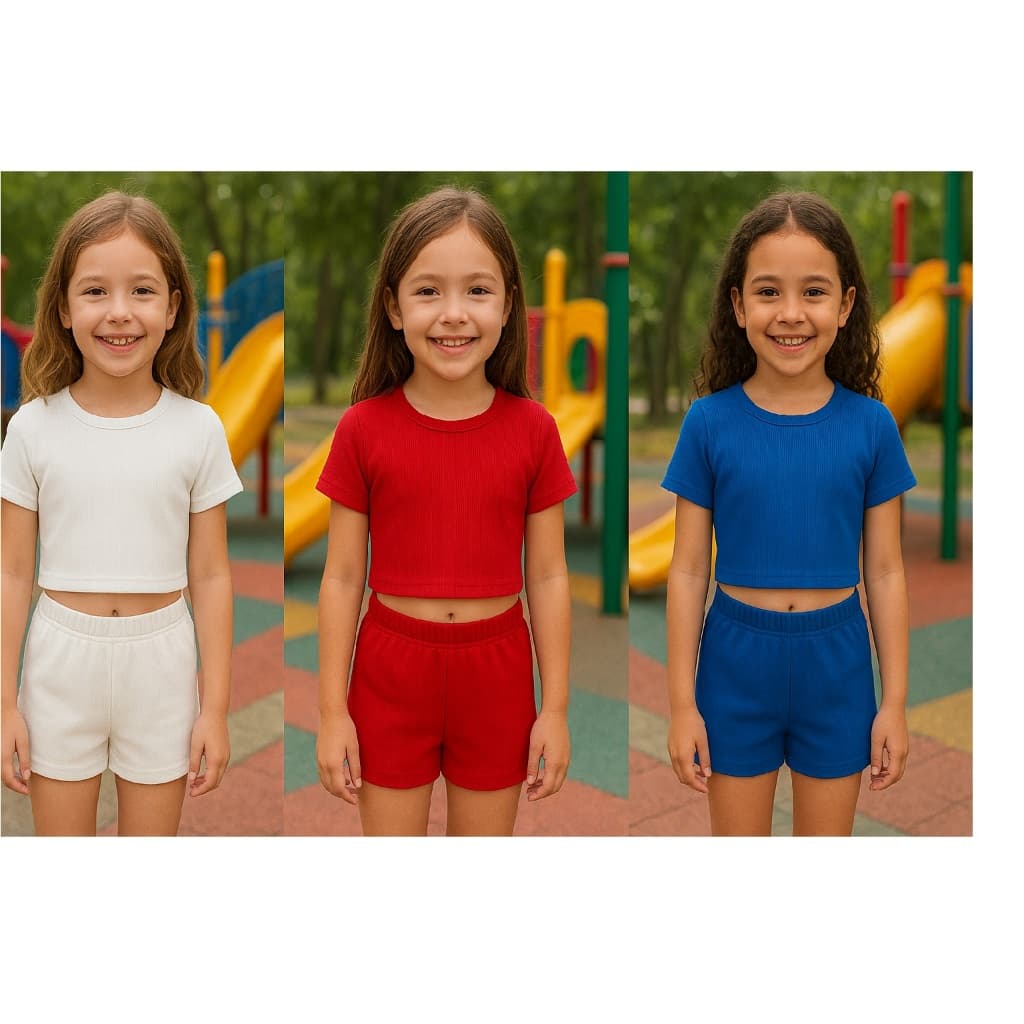 Kit 3 Conjuntos Infantil Feminino Canelado Moda Infantil Verão Menina  04 ao 08