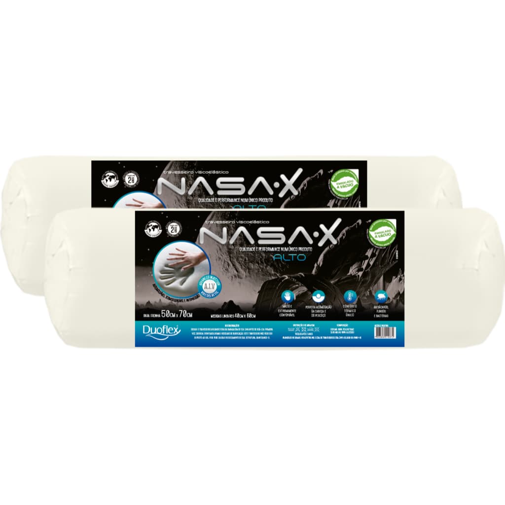 Kit 2 Travesseiro Duoflex NASA-X Alto 13cm Viscoelástico Original Conforto e Suporte Perfeito
