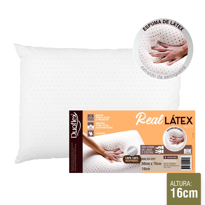 Travesseiro Duoflex Real Látex Alto 16cm | Natural, Antialérgico e Super Confortável
