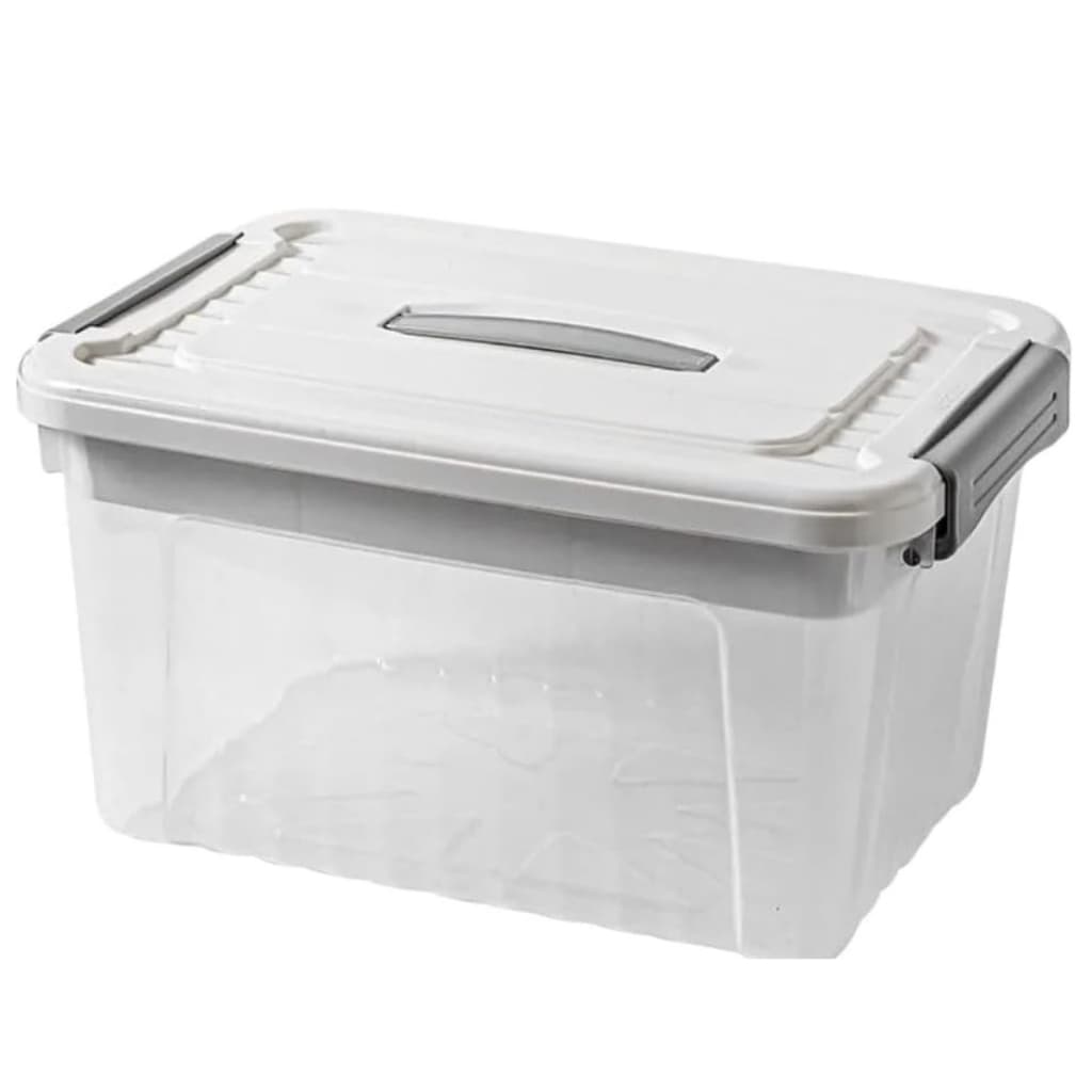Cesto Multiuso com Tampa, Organizador Plástico Transparente, Branco (20 Litros)
