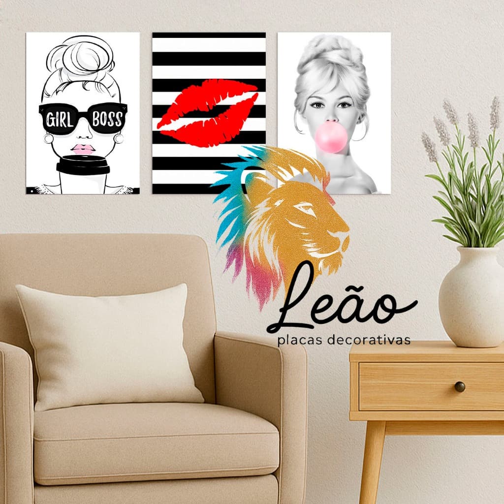 quadros decoração - manicure, pedicure, salões de beleza, barbearias e espaços femininos - kit 3 placas MDF 20x30cm