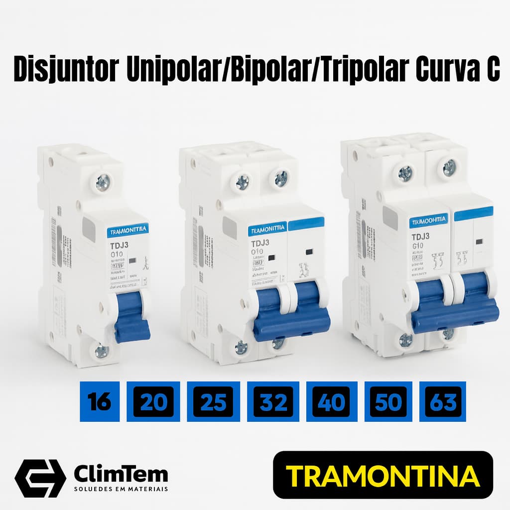 Disjuntor Tramontina Unipolar Bipolar Tripolar Curva C 10A - 63A Premium