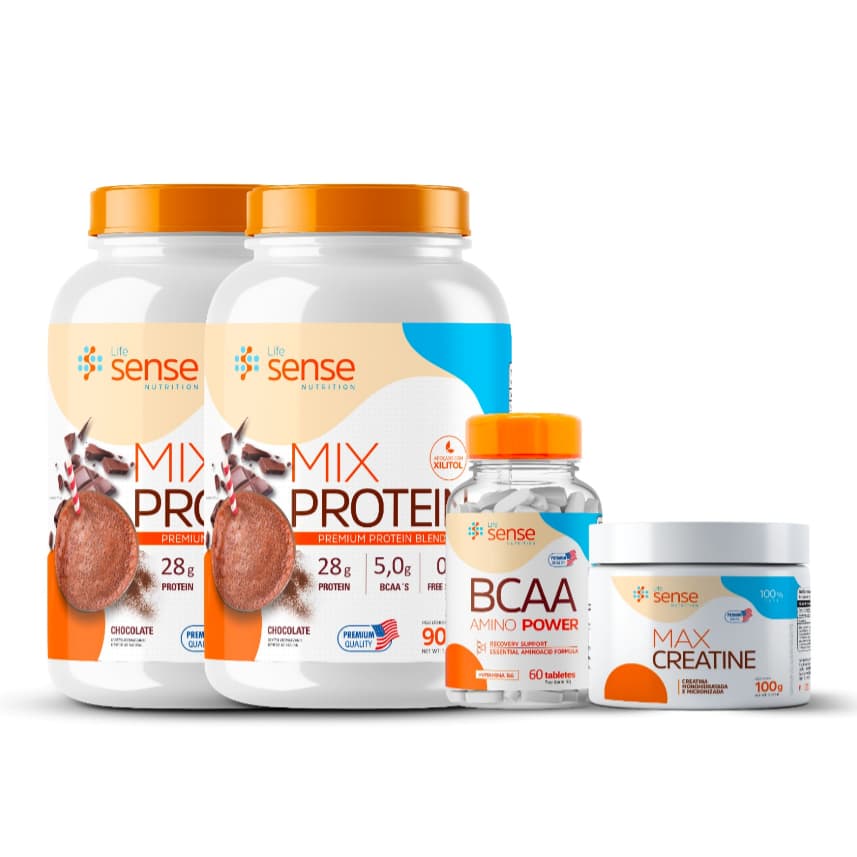 Kit 2 Whey Mix Protein - 900g + BCAA Amino Power + Creatina 100% pura - 100g - Life Sense Nutrition
