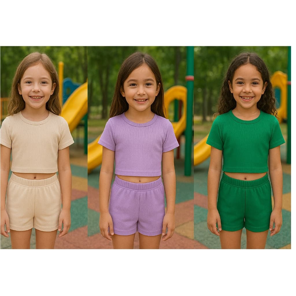 Conjunto Infantil Menina Canelado Kit 3  Conjuntos Cores Variadas  Moda Infantil Menina do 04 ao 08.