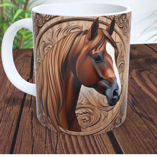 Caneca Cavalo Marrom - Amantes De Equino - Porcelana 325ml