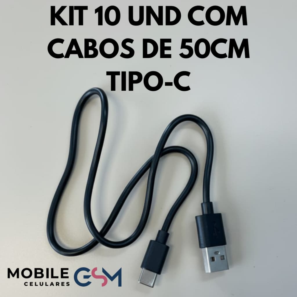 Kit 10 UND com Cabos de  50CM Preto Reforçado