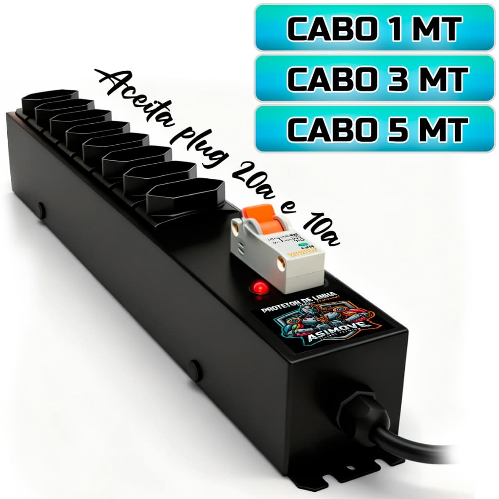 Filtro de Linha 20A 8 Tomadas Cabo 1, 3 e 5 Metros 20 Amperes Profissional