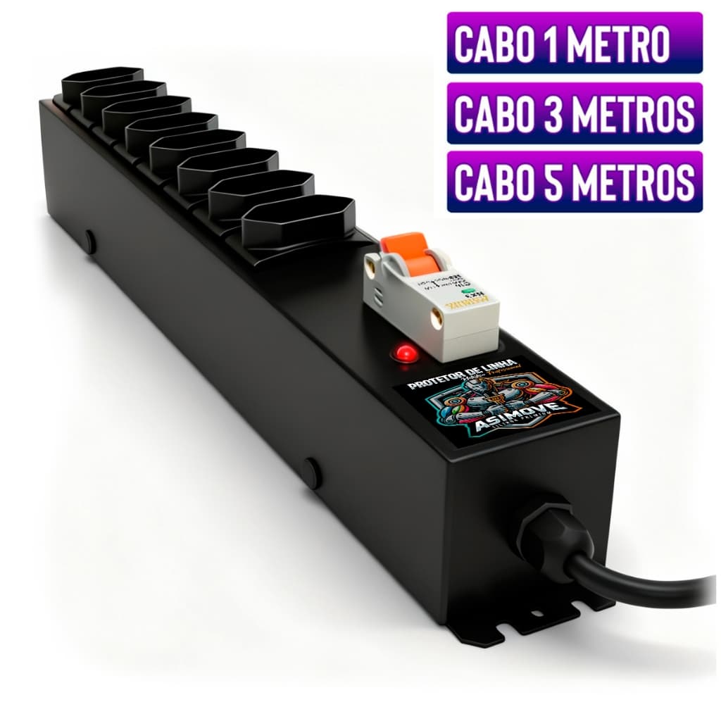 Filtro Linha 8 Tomadas 20A Cabo 1mt | 3mt | 5mt Proteção Eletrostática [ASIMOVE PREMIUM]