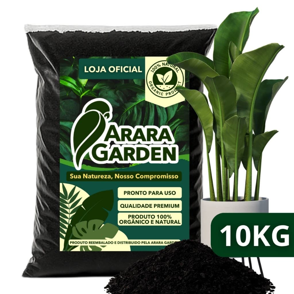 Terra Vegetal Adubada 10kg – Substrato Orgânico Pronto p/ Uso em Vasos Plantas e Hortas Arara Garden