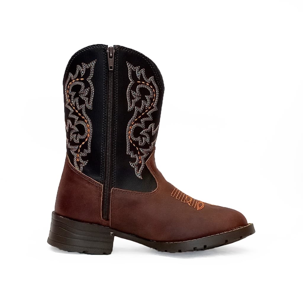 Bota Infantil Texana Masculina Kapell Miura Couro Legítimo Bico Redondo