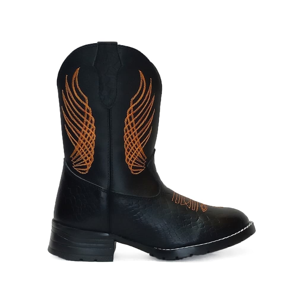 Bota Infantil Texana Masculina Kapell Manga larga Couro Legítimo Bico Redondo
