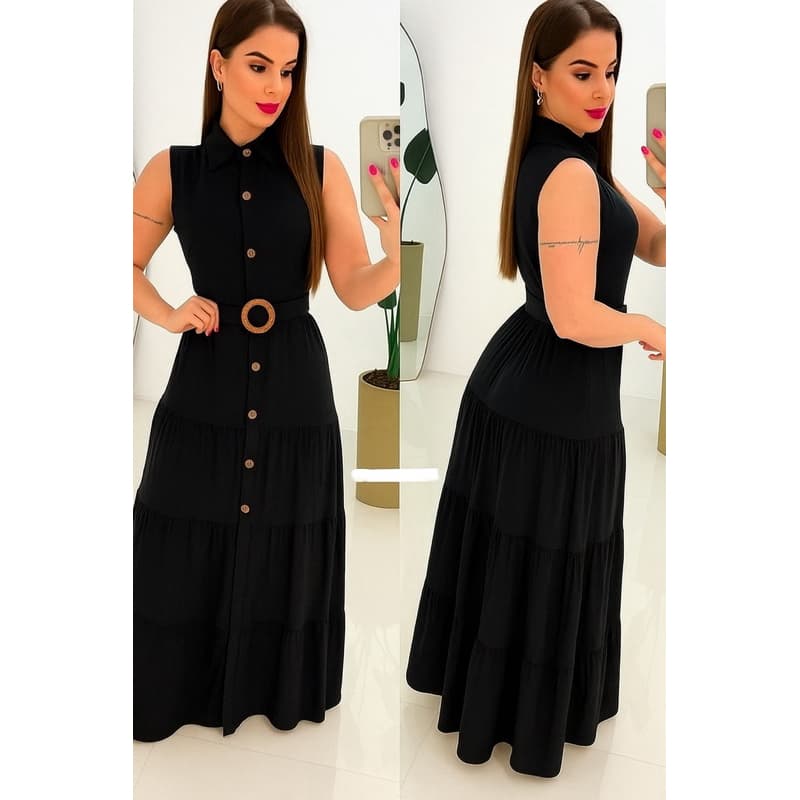VESTIDO LONGO MODA EVANGÉLICA FEMININO CENSORIAL FORRADO COM CINTO E BOTÕES *