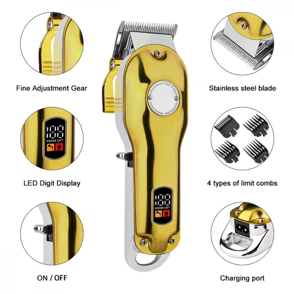 Máquina De Cortar Cabelo Profissional Tela LED Sem Fio Eletro