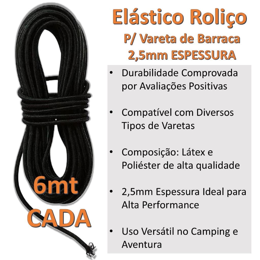 Elástico Para Varetas de Barraca Camping Nautica Ótima qualidade - espessura 2,5mm - comprimento 6m