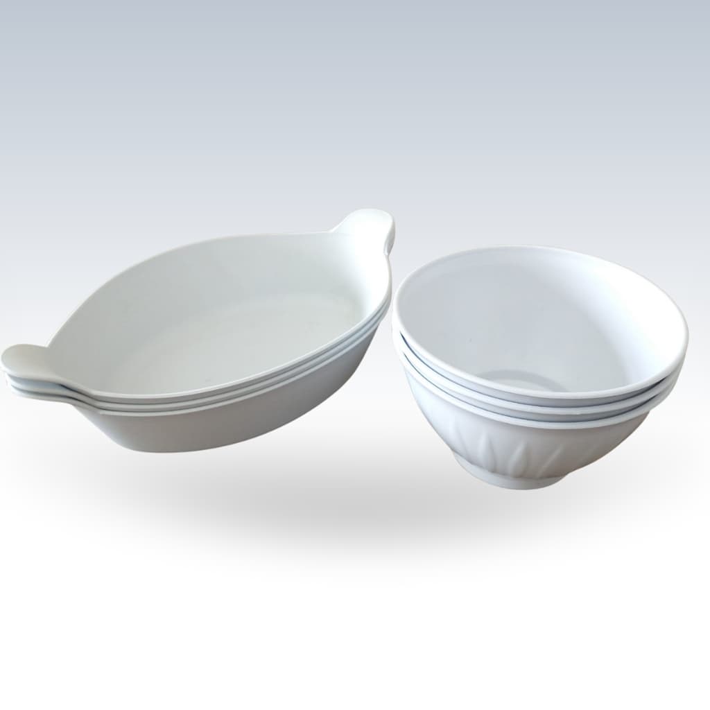 Kit 3 Petisqueiras Canoa Com 3 Cumbucas De Plástico Resistente Brancas Cozinha Petiscos Sopa