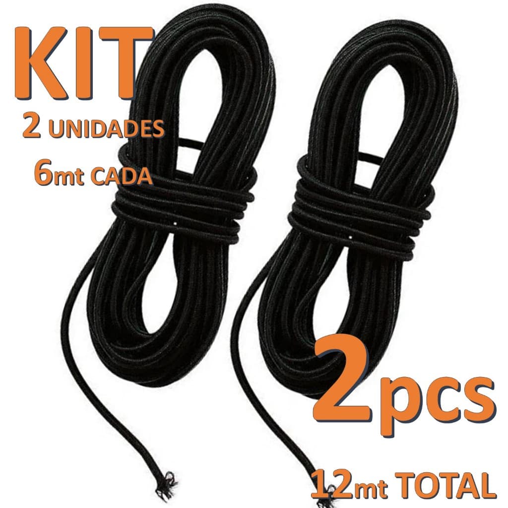 Kit 2 Elástico Cordões p/ Varetas Barraca Camping Nautica Ótima qualidade espessura 2,5mm - 6m/cada