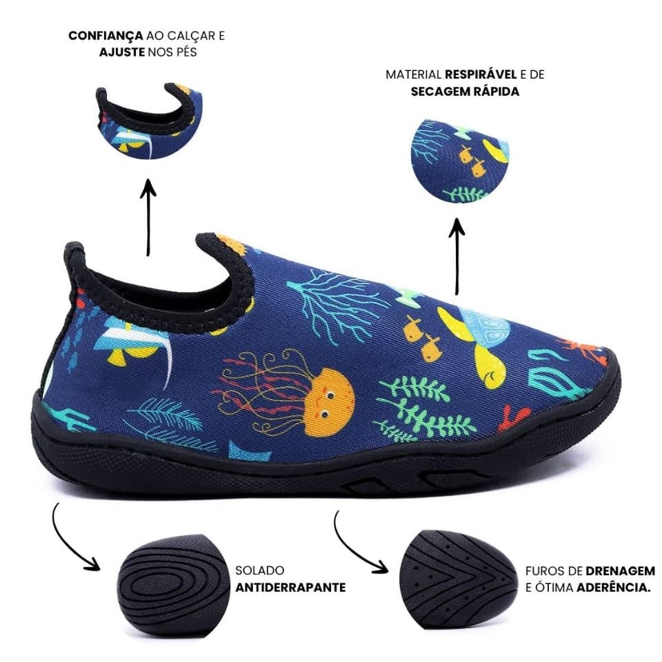 Sapatilha Aquática Infantil Estampada Antiderrapante Flexível