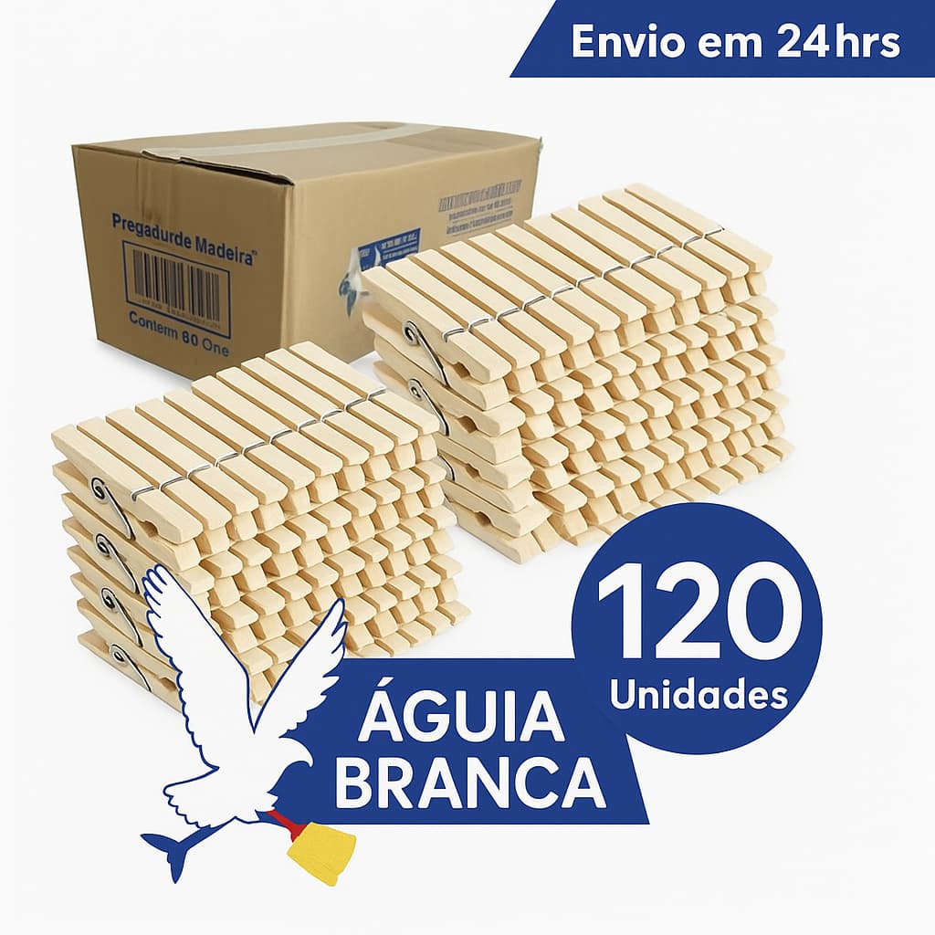 Pregadores de Madeira  – Kit com até 120 Unidades - Águia Branca Prendedores de Madeira