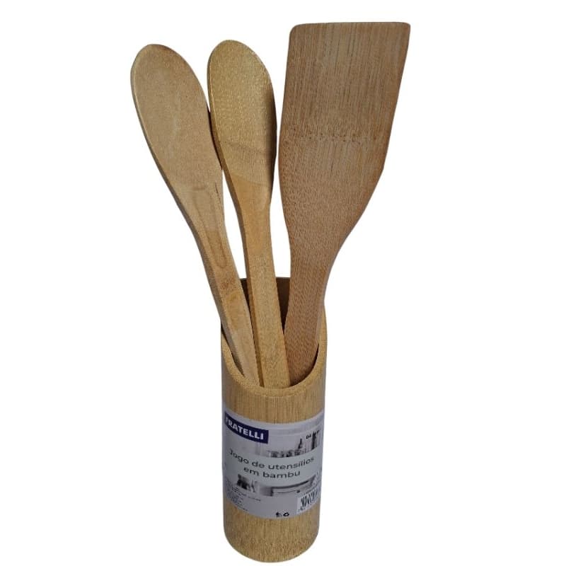 Kit Colher de Pau Jogo de Utensílios em bambu 4 Peças