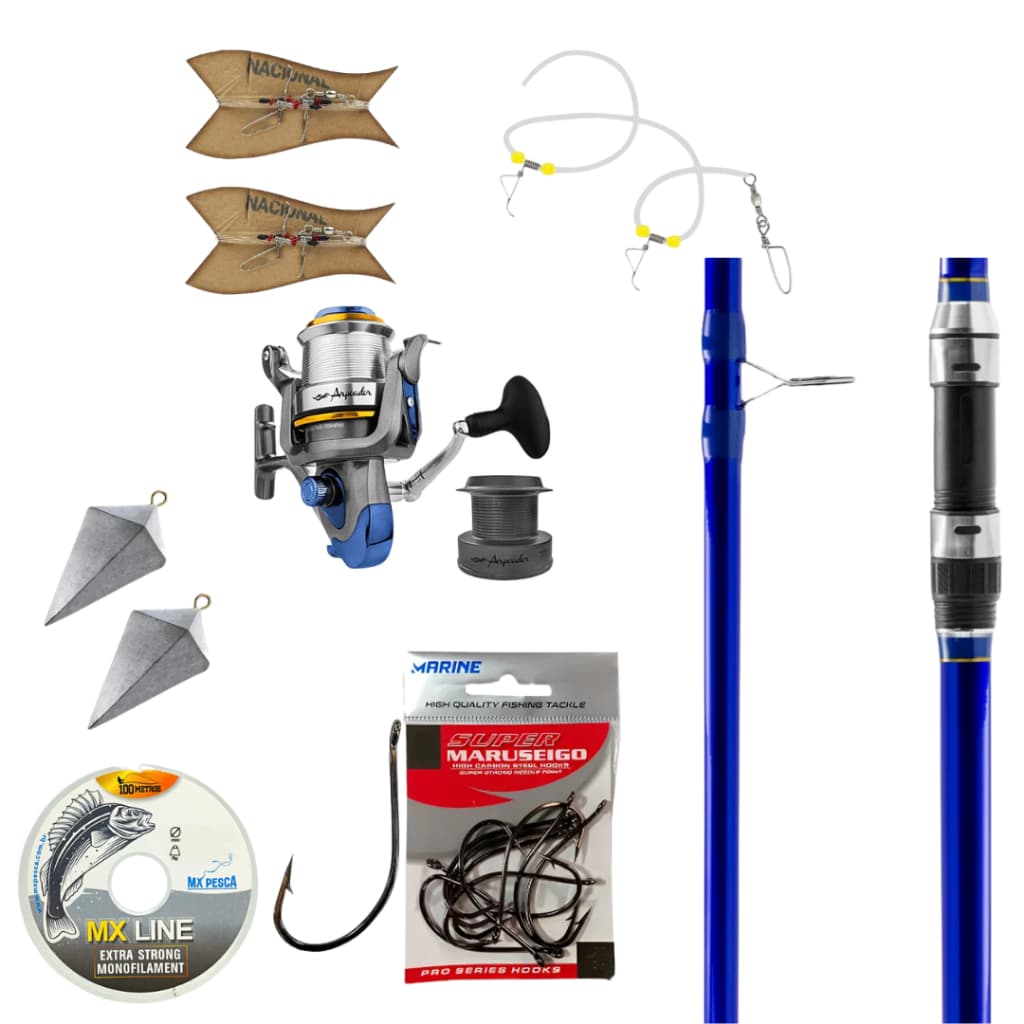 Kit Completo Para Pesca De Praia Aprendiz Da Pesca | Surf Elite e Intercast + Chumbada Linha
