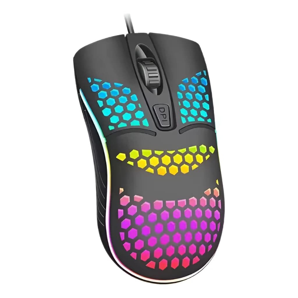 Mouse Colméia USB RGB Gamer com LED Colorido para Computador e Notebook – Alta Precisão e Design Ergonômico