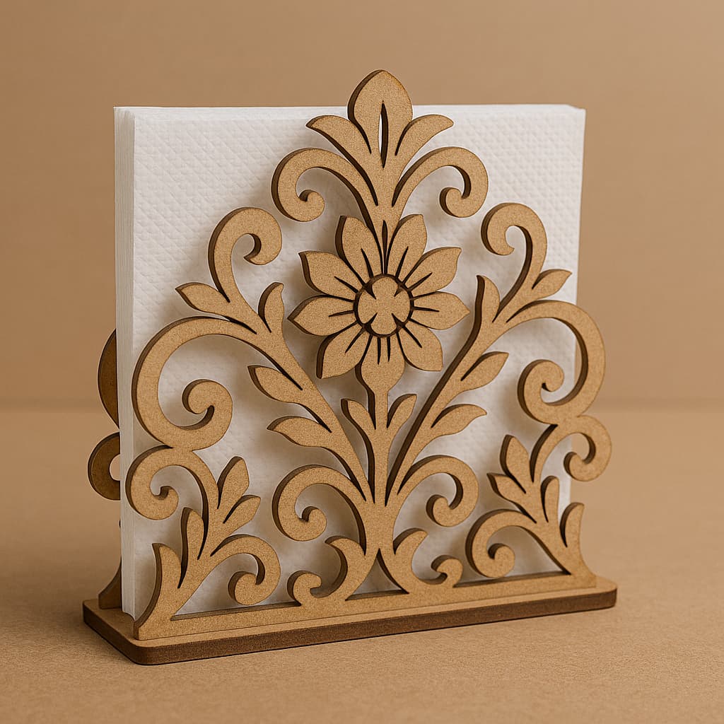 Porta-Guardanapo em MDF Cru Floral – Corte a Laser Decorativo para Mesa e Cantinho do Café
