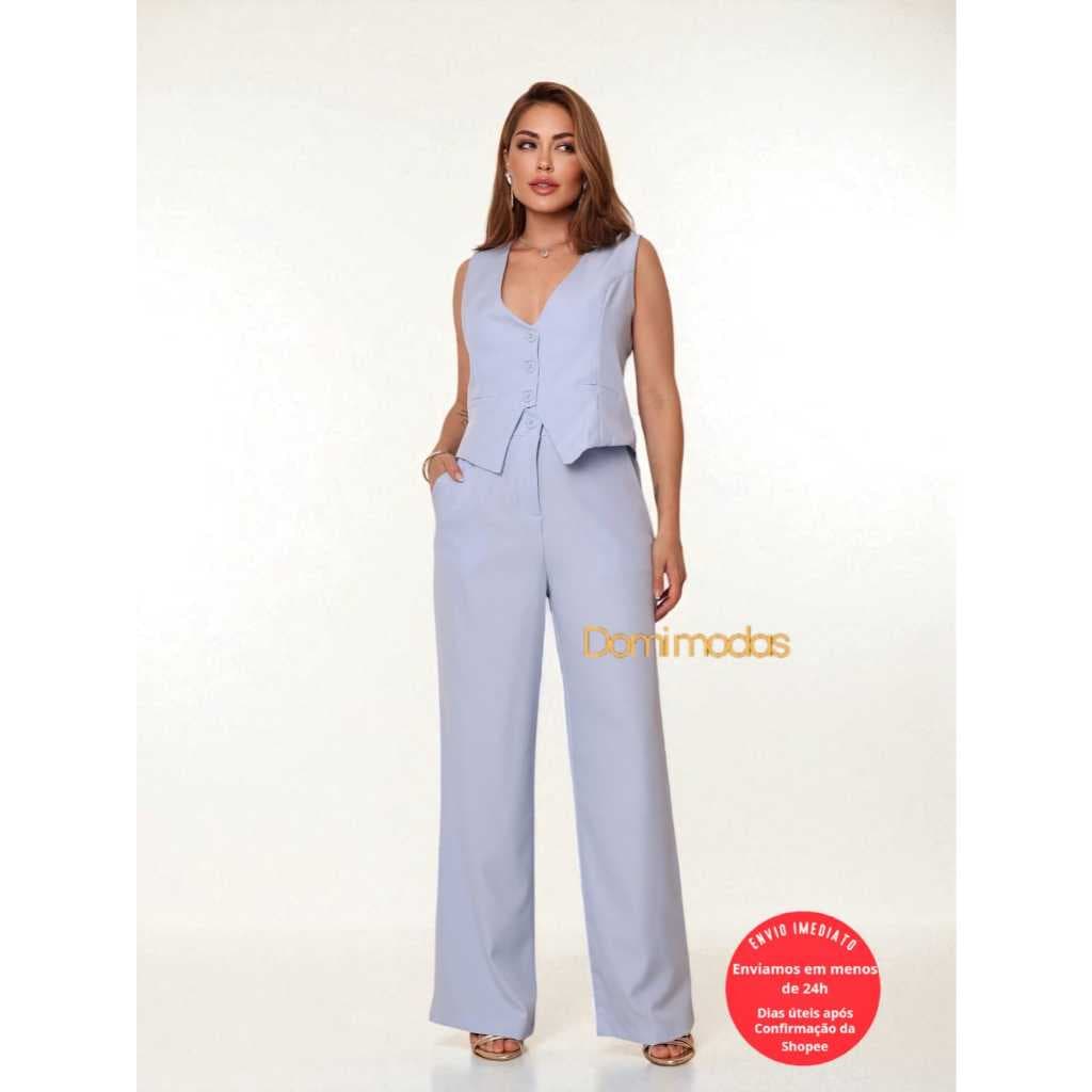 Domi Modas- Conjunto Feminino Calça e Colete Luis Twill 90802