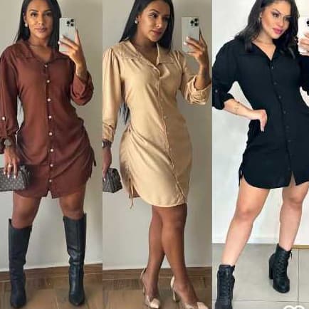 Vestido Chemise Feminino Manga Longa com Botões Tecido Duna Elegante Casual Blogueira