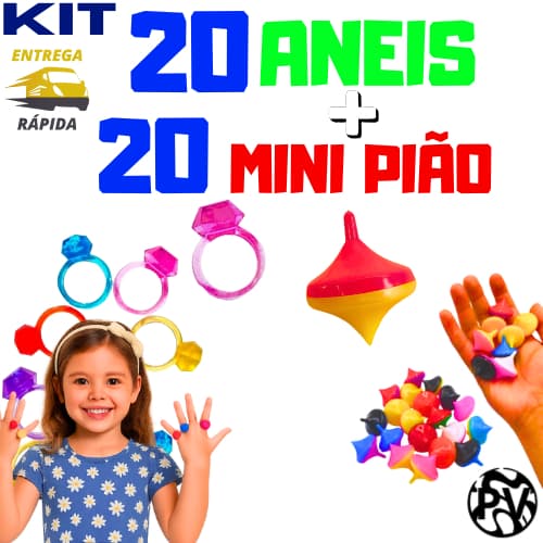 Kit lembrancinha 20 mini pião/peão + 20 anel infantil prenda/artesanato