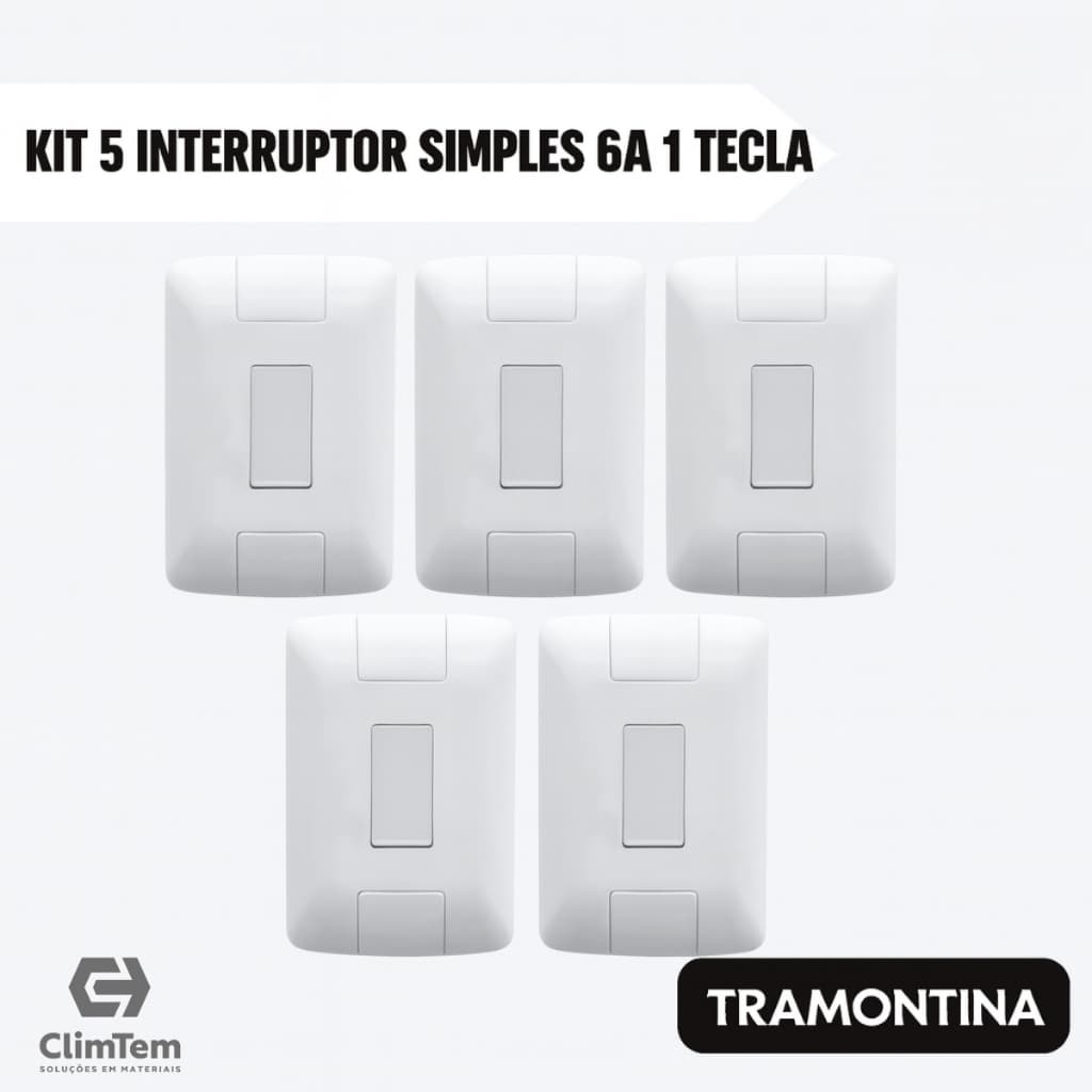 Kit 5 Interruptor Simples 6A 1 Tecla Linha Aria Tramontina