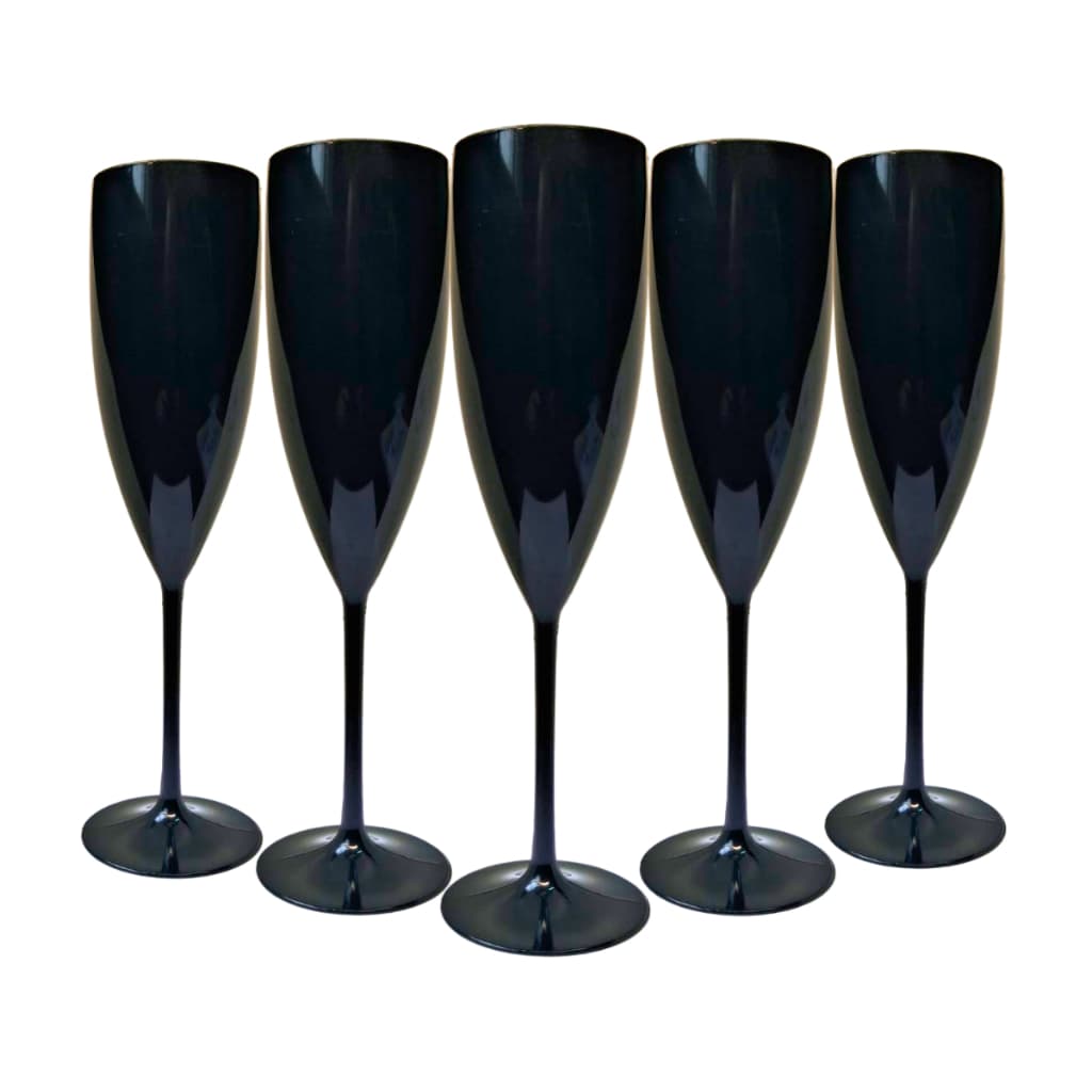 6 Taças Champanhe Acrílico Sólido Preto160ml