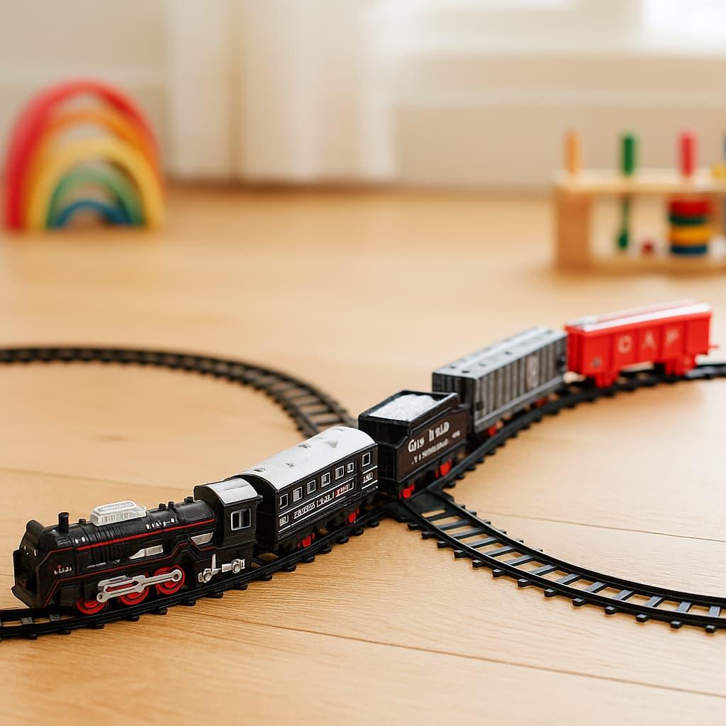 Trenzinho Elétrico Infantil a Pilha Brinquedo com Luz 5 Vagões Trilhos Ferrorama Menino Menina Trem
