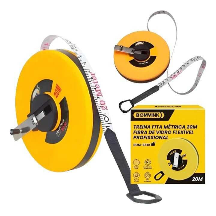 Treina Fita Métrica 20M Fibra De Vidro Flexível Profissional