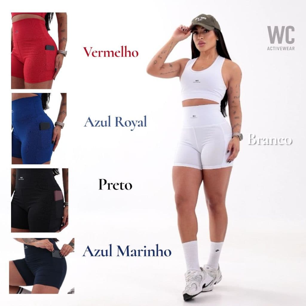 Bermuda C/Bolso Fitness Porta Celular Short Feminina Academia Zero Transparencia Cós Alto