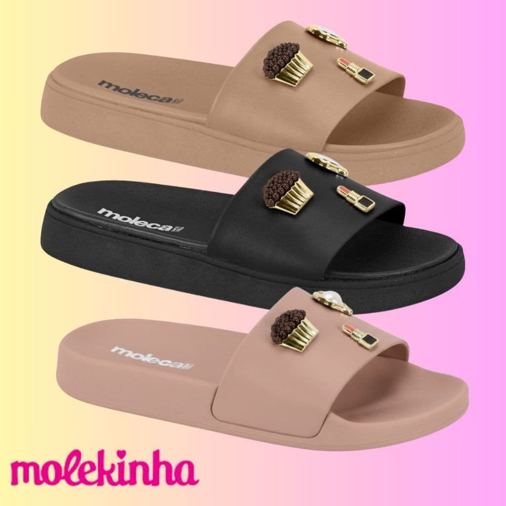 Chinelo Slide Moleca Feminino Casual Conforto Enfeite Bottons Lançamento Original