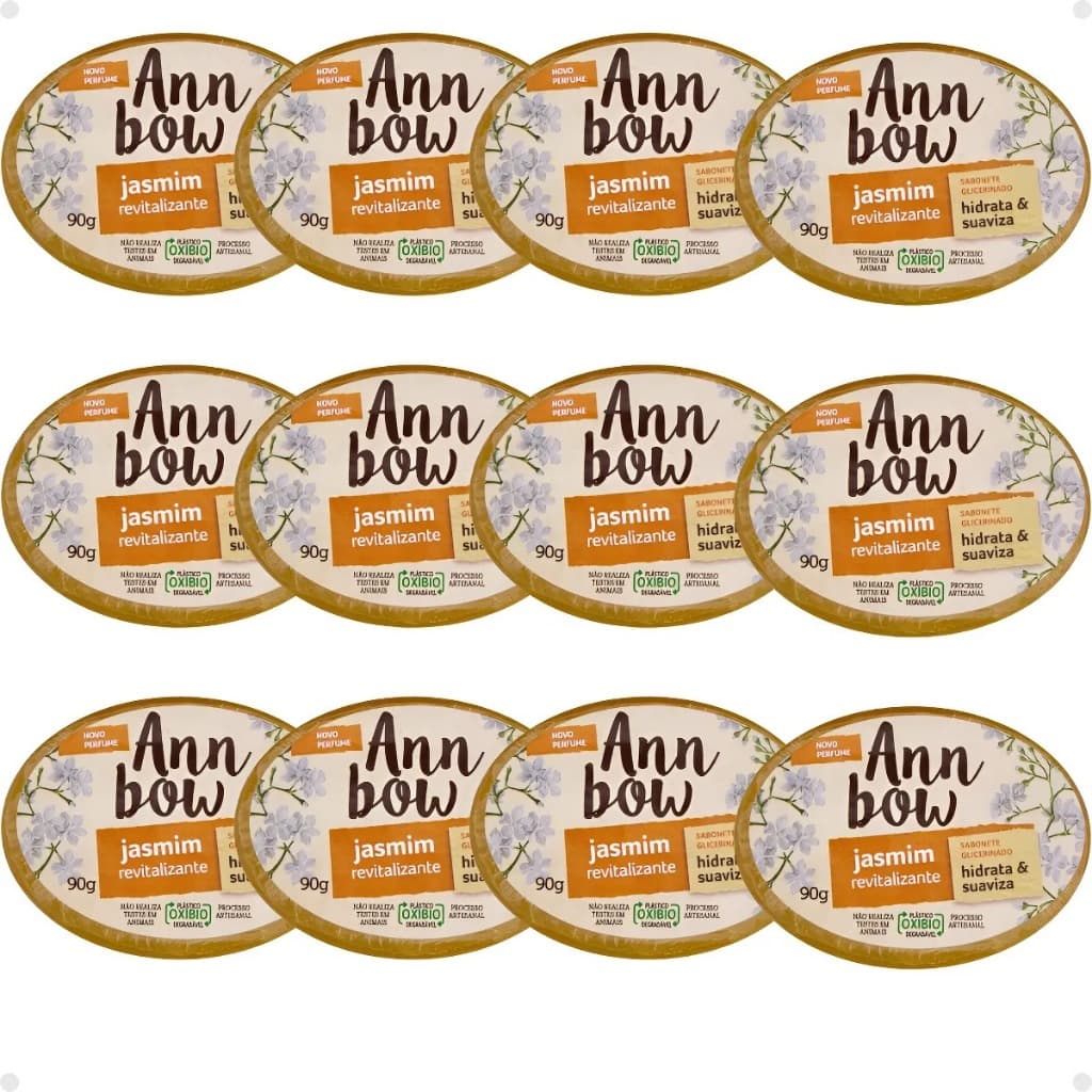 Kit 12 Sabonetes Ann Bow Em Barra Glicerinado Jasmin 90g Revitalizante Hidratante Perfumado Suave